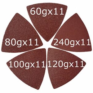 XXGO Triangular Oscillating Multi Tool Sanding Pads 3-1/8 Inch 80mm Assorted Grit 60/80/100/120/240 Grits Pack of 55 Pcs No.XG5501