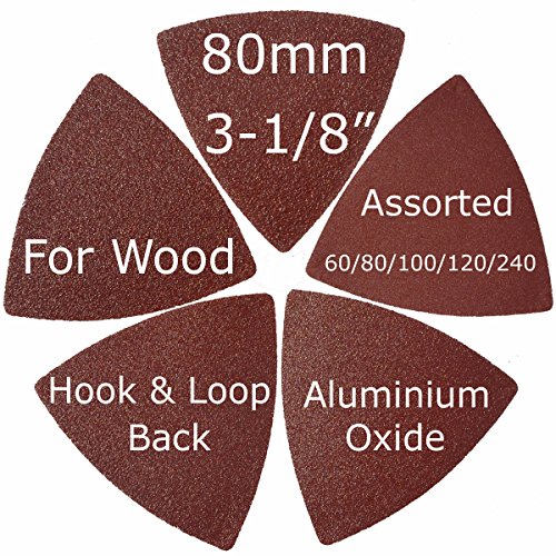 XXGO Triangular Oscillating Multi Tool Sanding Pads 3-1/8 Inch 80mm Assorted Grit 60/80/100/120/240 Grits Pack of 55 Pcs No.XG5501