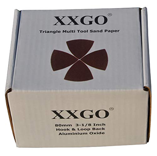 XXGO Triangular Oscillating Multi Tool Sanding Pads 3-1/8 Inch 80mm Assorted Grit 60/80/100/120/240 Grits Pack of 55 Pcs No.XG5501