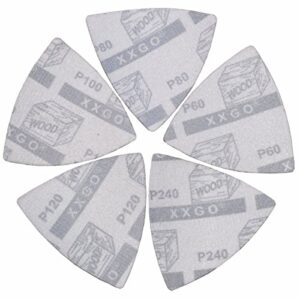 XXGO Triangular Oscillating Multi Tool Sanding Pads 3-1/8 Inch 80mm Assorted Grit 60/80/100/120/240 Grits Pack of 55 Pcs No.XG5501