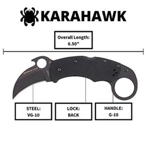 Spyderco Karahawk Specialty Knife with 2.29" VG-10 Steel Black Blade and Black Premium G-10 Handle - PlainEdge - C170GBBKP