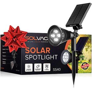 solvao solar spotlight (upgraded) - ultra bright, waterproof, outdoor led spot light with auto on/off function - best sun powered, rechargeable uplight for lighting flag pole, landscape, yard & garden
