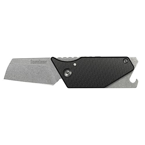 Kershaw Pub Multifunction Pocket Knife, Stainless Steel Blade with Bottle Opener, Screwdriver, Pry Bar and Key Chain Attachment, Stonewash Blade and Carbon Fiber Handle