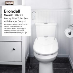 Brondell S1400-RW Swash 1400 Luxury Bidet Toilet Seat in Elongated White with Dual Stainless-Steel Nozzle Clean+, Endless Water-Warm Air Dryer-Nightlight, Round