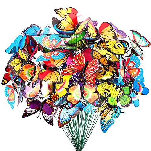 Teenitor Garden Butterfly Stakes, 60pcs 7cm Decor Yard Patio Planter Flower Pot Spring Garden Stakes Decorative Outdoor Butterfly Decorations