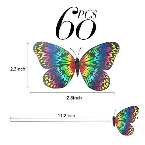 Teenitor Garden Butterfly Stakes, 60pcs 7cm Decor Yard Patio Planter Flower Pot Spring Garden Stakes Decorative Outdoor Butterfly Decorations