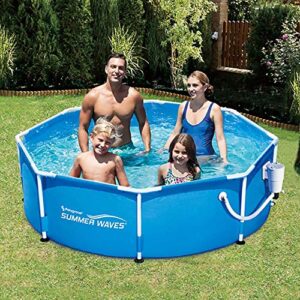 Summer Waves P2000830A Active 8ft x 30in Outdoor Round Frame Above Ground Swimming Pool Set with Filter Pump and Type D Filter Cartridge, Blue