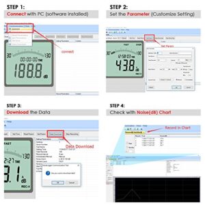 Decibel Meter, Sound Level Meter CD Software Audio Decibel Noise Measure Tester 30 – 130 dB Audio Noise Measuring Range with Backlit LCD Display, Data Record Function