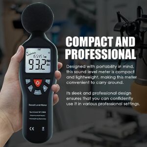 Decibel Meter, Sound Level Meter CD Software Audio Decibel Noise Measure Tester 30 – 130 dB Audio Noise Measuring Range with Backlit LCD Display, Data Record Function