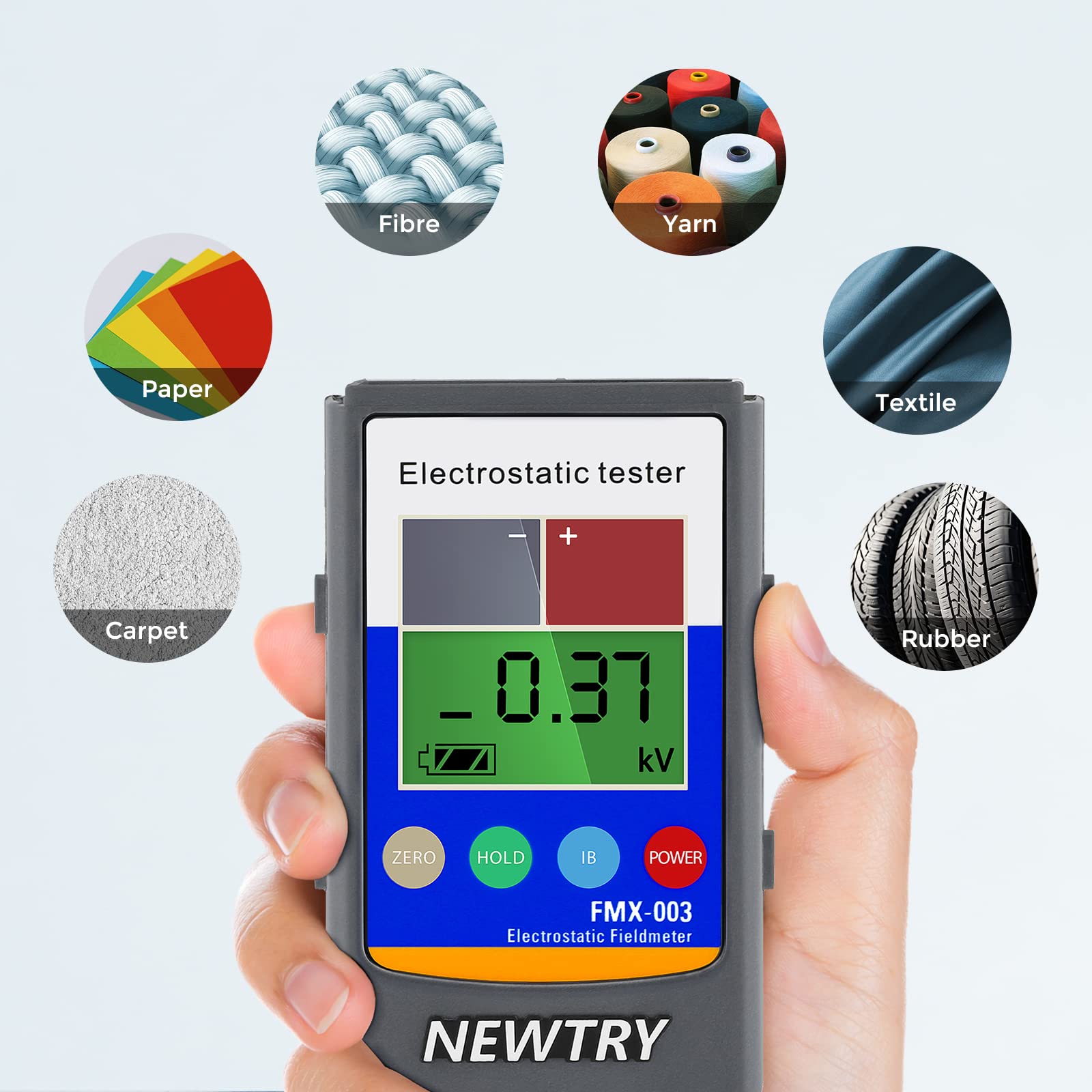 NEWTRY Electrostatic Field Meter Static Meter 0-20KV Electrostatic Meter Tester 0-200V Static Field Meter for Fiber Yarn Fabric Carpet Board Paper Rubber