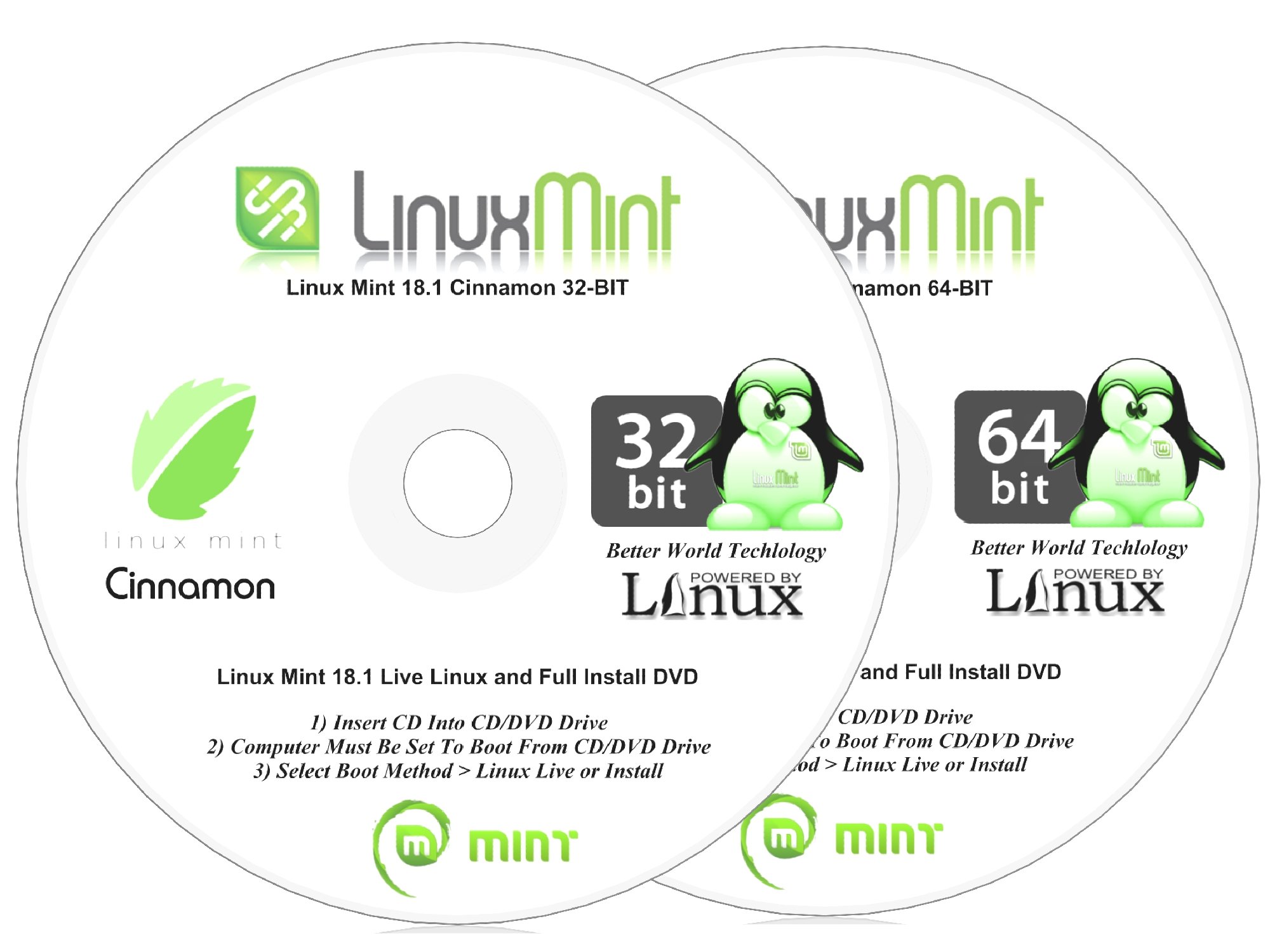 Linux Mint 18.1 Cinnamon Desktop - 32-Bit 64-Bit Support - 2 Disc DVD Set