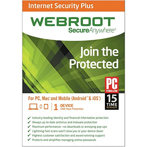 Webroot Internet Security Plus | 2017 (1 PC- 1 Year) No CD- Only key via email