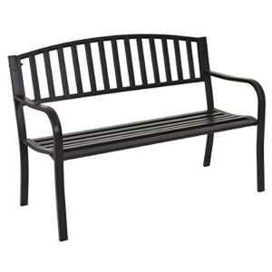 giantex outdoor bench, 50” patio garden bench with steel frame, slat design, 500 lbs weight capacity, patio seating bench for porch, backyard, poolside, outside decor furniture, park loveseat, black