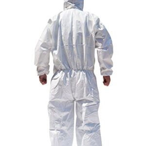 Raygard 30203 Microporous Disposable Coveralls Protective Breathable Hooded Suit with Elastic Cuffs, Ankles and Waist,Zip Front Opening, Serged Seams for Spray Paint Chemical Industrial(X-Large,White)