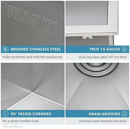 Ruvati Drop-in Topmount Laundry Utility Sink 25 x 22 x 12 inch Deep 16 Gauge Stainless Steel - RVU6010