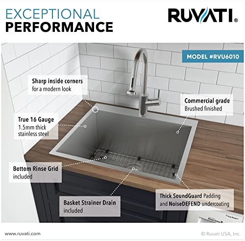 Ruvati Drop-in Topmount Laundry Utility Sink 25 x 22 x 12 inch Deep 16 Gauge Stainless Steel - RVU6010