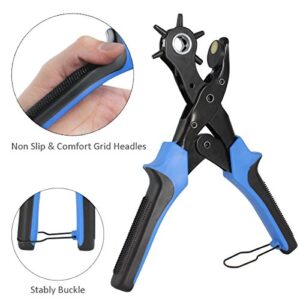 Diyife® Professional Leather Hole Puncher, Full Set Punch Tool Kits for Belt, Watch Band, Shoe, Crafting, Handbag Straps, Fabric, with Extra Punch Plates and Ruler, Multi Hole Sizes Make - Blue