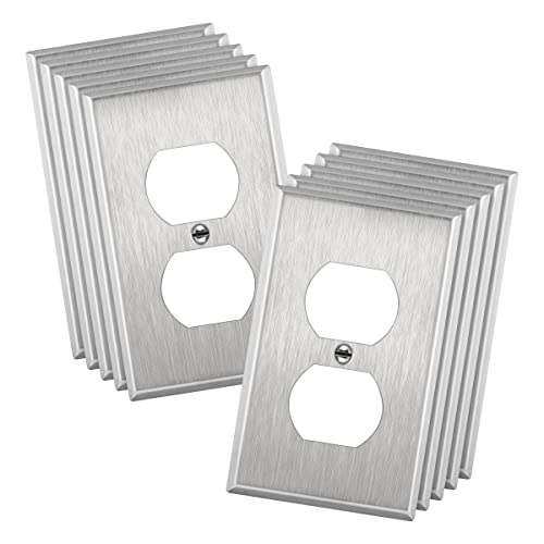 ENERLITES Duplex Receptacle Metal Wall Plate, Stainless Steel Switch Outlet Cover, Size 1-Gang 4.50" x 2.76", 7721-10PCS, 430, UL Listed, Silver (10 Pack), 10 Count