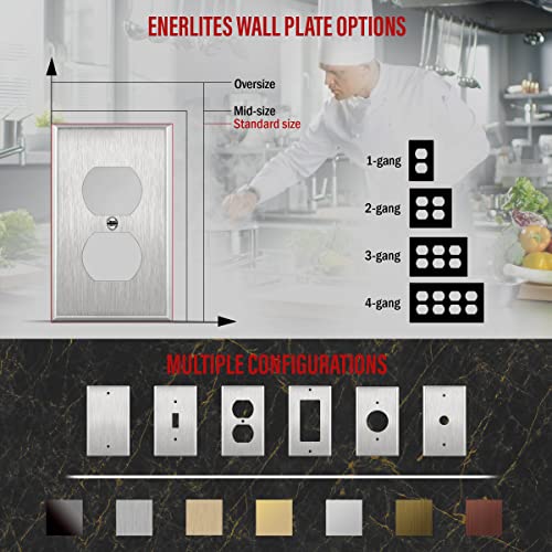 ENERLITES Duplex Receptacle Metal Wall Plate, Stainless Steel Switch Outlet Cover, Size 1-Gang 4.50" x 2.76", 7721-10PCS, 430, UL Listed, Silver (10 Pack), 10 Count