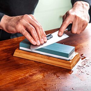 Knife Sharpening Stone Kit - 2 Side Whetstone Set 1000/6000 Grit Sharpening and Honing Wet Stone Waterstone Sharpener for Chefs and Kitchen Knife Anti-slip Base Angle Guide & Flattening Stone