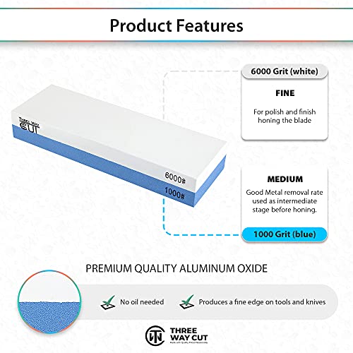 Knife Sharpening Stone Kit - 2 Side Whetstone Set 1000/6000 Grit Sharpening and Honing Wet Stone Waterstone Sharpener for Chefs and Kitchen Knife Anti-slip Base Angle Guide & Flattening Stone