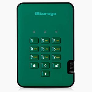 istorage diskashur2 hdd 2tb green - secure portable hard drive - password protected, dust and water resistant, portable, military grade hardware encryption usb 3.1 is-da2-256-2000-gb