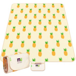 miu color picnic blankets, extra large 80"x 60" outdoor beach blanket, lightweight handy mat tote for spring summer camping, beach, park, patio on grass (a-pineapple)