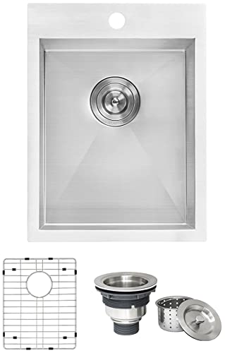 Ruvati 15 x 20 inch Drop-in Topmount Bar Prep Sink 16 Gauge Stainless Steel Single Bowl - RVH8110