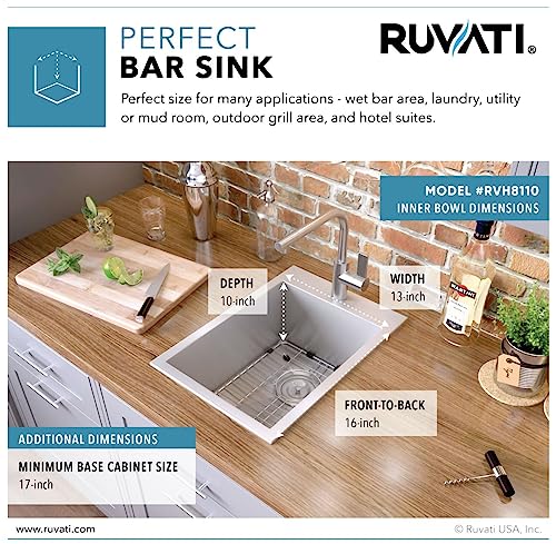 Ruvati 15 x 20 inch Drop-in Topmount Bar Prep Sink 16 Gauge Stainless Steel Single Bowl - RVH8110