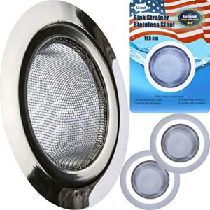 kitchen sink strainer - stainless steel, large wide rim 4.5", anti clogging, wire mesh sink strainers - deep basket, quick outflow, effective catching debris (2-pack)