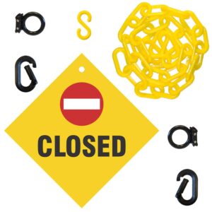 mr. chain closed sign kit, sign and 3-feet yellow 2-inch chain (7403cl) 8" height x 8" width, 1 count (pack of 1)