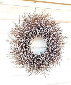 wildridge design, year round 21" white berry twig wreath, fall farmhouse home decor, bohemian rustic twig wreath for front doors, front porch holiday decor, white christmas home decor