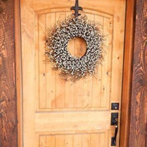 WildRidge Design, Year Round 21" White Berry Twig Wreath, Fall Farmhouse Home Decor, Bohemian Rustic Twig Wreath for Front Doors, Front Porch Holiday Decor, White Christmas Home Decor