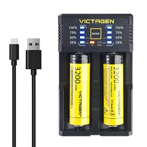 victagen universal smart charger, speedy 18650 battery charge for 3.7v batteries 14500 lithium ion 18490 18350 17670 17500 16340(rcr123), ni-mh ni-cd c imr 10440 aa, aaa rechargeable battery