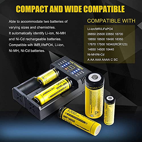 VICTAGEN Universal Smart Charger, Speedy 18650 Battery Charge for 3.7V Batteries 14500 Lithium ion 18490 18350 17670 17500 16340(RCR123), Ni-MH Ni-CD C IMR 10440 AA, AAA Rechargeable Battery