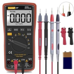auto ranging digital multimeter trms 6000 with battery alligator clips test leads ac/dc voltage/account,voltage alert, amp/ohm/volt multi tester/diode