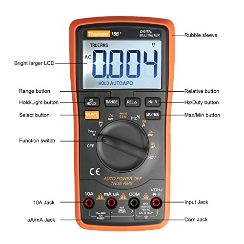 Auto Ranging Digital Multimeter TRMS 6000 with Battery Alligator Clips Test Leads AC/DC Voltage/Account,Voltage Alert, Amp/Ohm/Volt Multi Tester/Diode