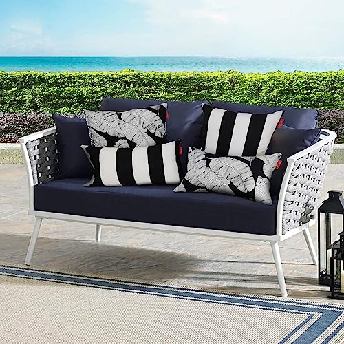 Pcinfuns Outdoor Pillow Covers,Patio Garden Decorative Pillow Cover Only,Fade-Resistant Pillow Cases 18x18 Inch for Home Balcony and Garden,Black White,Pack of 2