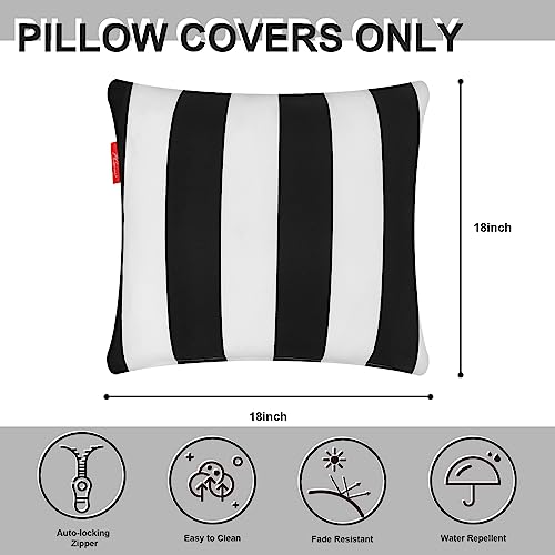 Pcinfuns Outdoor Pillow Covers,Patio Garden Decorative Pillow Cover Only,Fade-Resistant Pillow Cases 18x18 Inch for Home Balcony and Garden,Black White,Pack of 2
