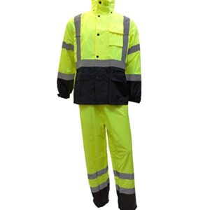 New York Hi-Viz Workwear RK Safety Class 3 Rain suit, Jacket, Pants High Visibility Reflective Black Bottom RW-CLA3-LM11 (Extra Large, Lime)