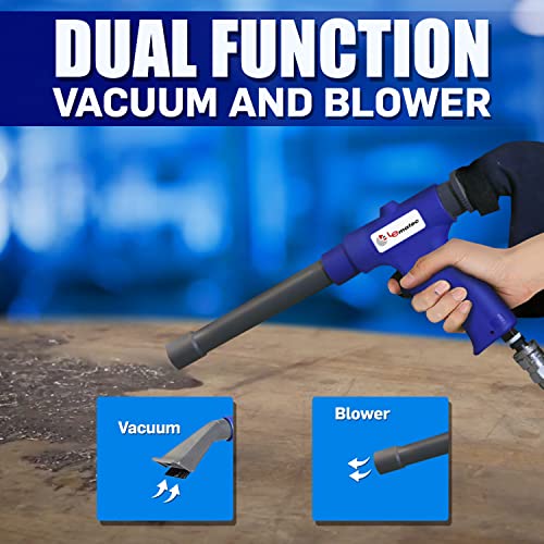 LE LEMATEC Dual Action Air Compressor Vacuum and Pneumatic Air Blow Gun with Attachments, Up to 150 PSI, One-Turn Multi-Function Air Compressor Pneumatic Vacuum Air Blower Gun Shop Tool Combo, AS119