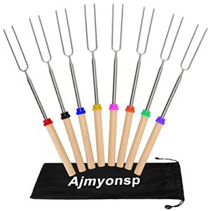 ajmyonsp marshmallow roasting sticks - smores sticks for fire pit extra long extendable smore skewers hot dog sticks for campfire, 32 inch telescoping forks set of 8pcs