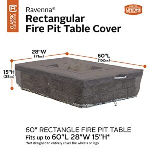 Classic Accessories Ravenna Water-Resistant 60 Inch Rectangular Fire Pit Table Cover, Outdoor Table Cover