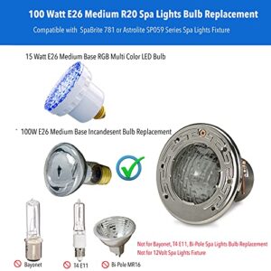 LAMPAOUS LED SPA Bulb, 15 Watt E26 LED Pool Bulb, 5 Color Show and 7 Solid Colors LED Hot Tub Replacement Bulb inground Lights Fixture, 120VAC Input