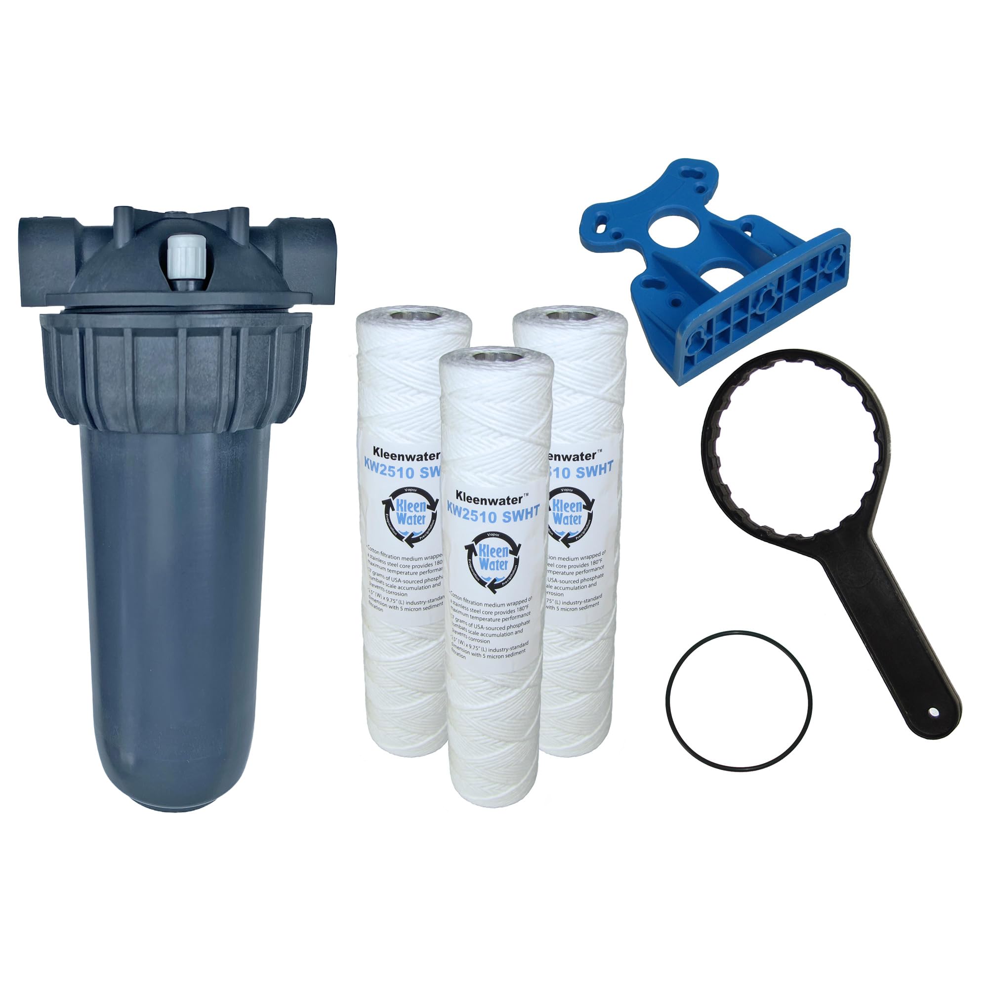 Hot Water Filter System, KleenWater Premier KWHW2510 High Temperature Filtration System Multi-Pack with Scale Inhibitor Cartridges, 1 Inch Inlet Outlet