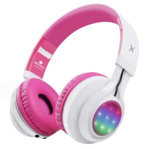 Riwbox WT-7S Bluetooth Headphones Light Up, Foldable Stero Wireless Headset with Microphone and Volume Control for PC/Cell Phones/TV/iPad (Pink)