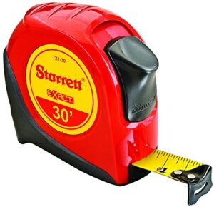 starrett ktx1-30-n-sp01 exact tape measure, 1" wide x 30' long, graduated in 1/16", with over molding for improved grip