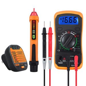 neoteck electrical test kit, mini digital multimeter + receptacle outlet tester + non-contact 12-1000v ac voltage detector pen- great packs!