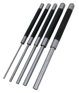 performance tool w758 5 piece 8-inch long carbon steel pin punch set, pin sizes 1/8", 3/16", 1/4", 5/16" and 3/8"