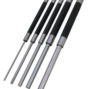 Performance Tool W758 5 Piece 8-Inch Long Carbon Steel Pin Punch Set, Pin Sizes 1/8", 3/16", 1/4", 5/16" and 3/8"